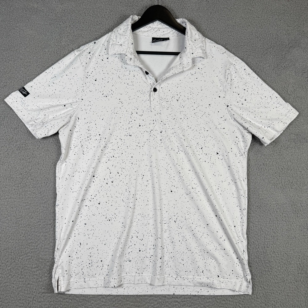 Sunday Swagger Polo Mens Large White Speckled Splatter Performance Stretch Golf